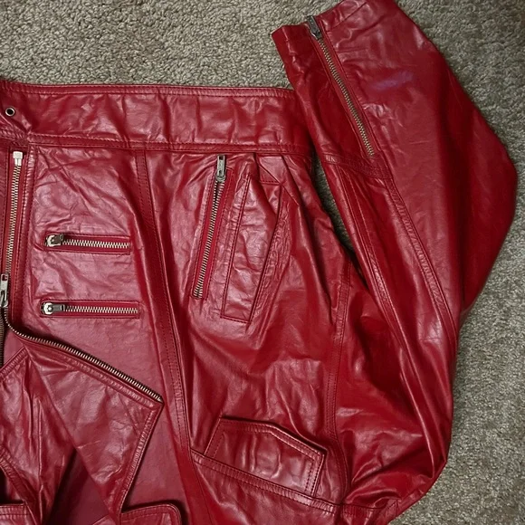 Vintage 80s genuine leather woman’s IOU red biker jacket - Picture 10 of 13